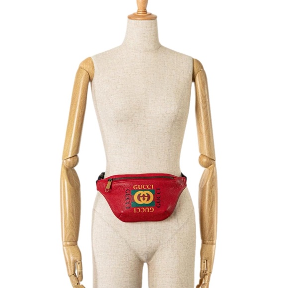 Gucci Leather Logo Print Waist Belt Bag in Hibiscus🌺 Red Authenticity Guaranteed - Picture 1 of 9